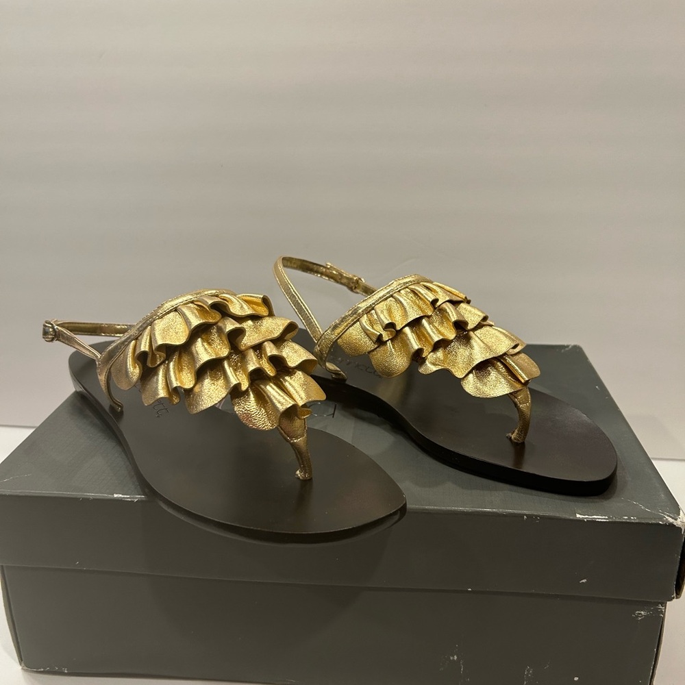 Jessica Bennett Woman's Jmaya Gold Metallic Leather Sandals - Size 6.5 M